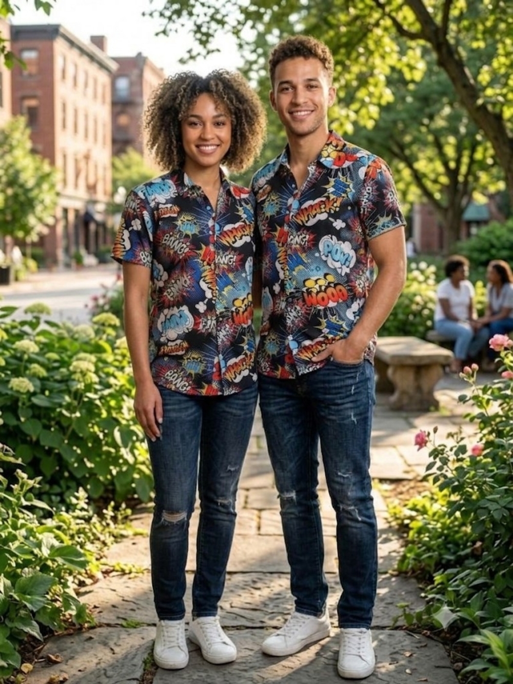 Oh Snap! By Drill Clothing Co. Comic Book Print Short Sleeve Button-Up Shirt